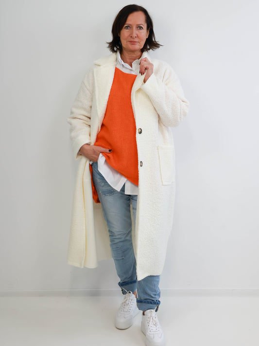 CASSY XXL Bouclé Mantel - wollweiß