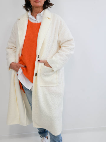 CASSY XXL Bouclé Mantel - wollweiß