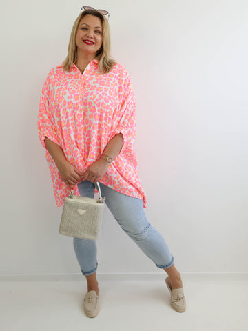 ELSA XXXL Musselin Bluse - pink / orange / weiß - leo