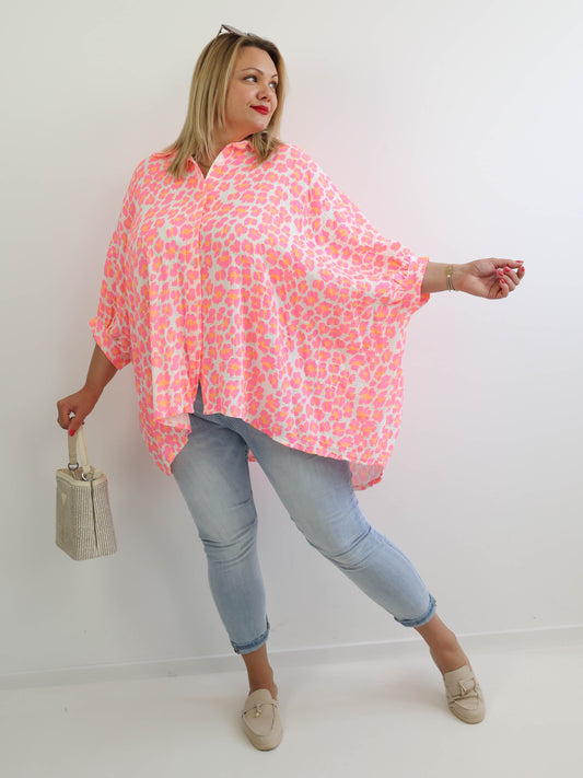ELSA XXXL Musselin Bluse - pink / orange / weiß - leo