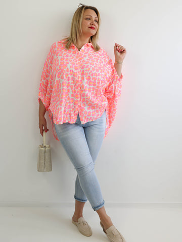 ELSA XXXL Musselin Bluse - pink / orange / weiß - leo