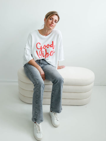 HARPER Oversize Kurzarm Sweatshirt - weiß/rot