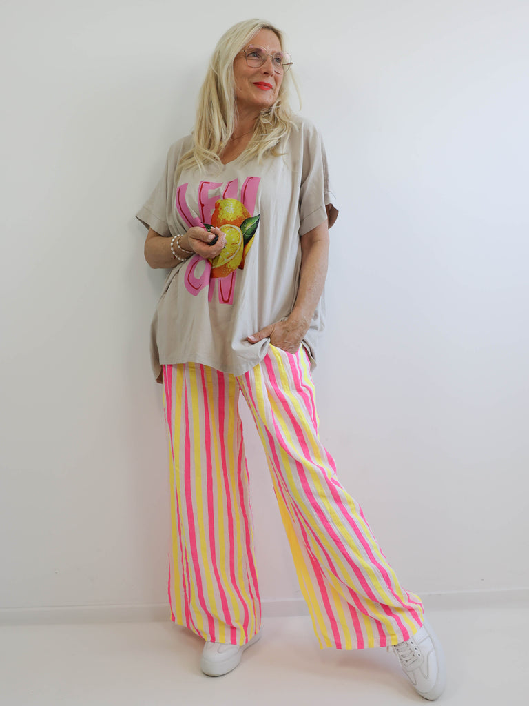 ELIAS Plus Size Musselin Hose - gestreift - verschiedene Farben