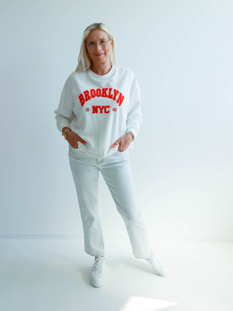 BROOKLYN Oversize Sweatshirt - weiß/rot