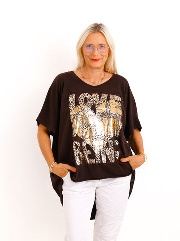 Oversize-T-Shirt JOHANNA.S – Goldener Leo-Print mit Statement – Gr. 38–48