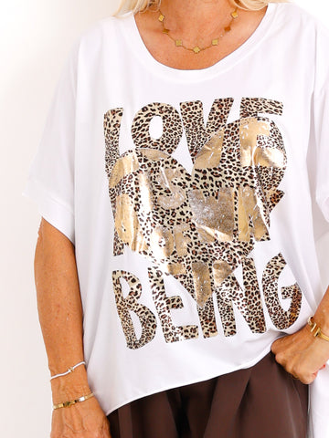 Oversize-T-Shirt JOHANNA.S – Goldener Leo-Print mit Statement – Gr. 38–48
