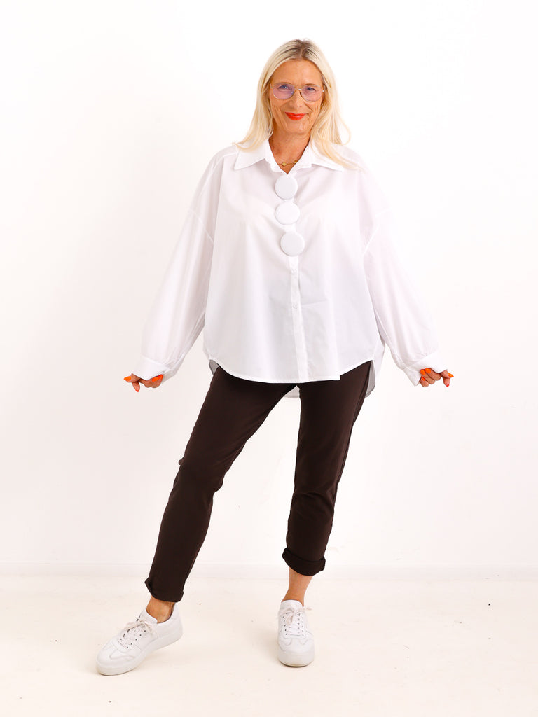 Bluse HAZEL.S – Stilvolle Bluse mit abnehmbaren Statement-Knöpfen – Gr. 38-48