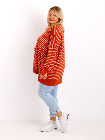 ROMY Sweater Curvy Fit – langer Plus Size Pullover in terracotta