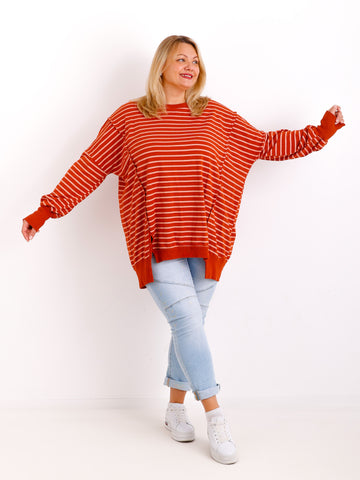 ROMY Sweater Curvy Fit – langer Plus Size Pullover in terracotta