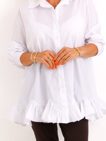 Bluse NOLA.S – Feminine Bluse mit verspieltem Rüschenabschluss – Gr. 36–44