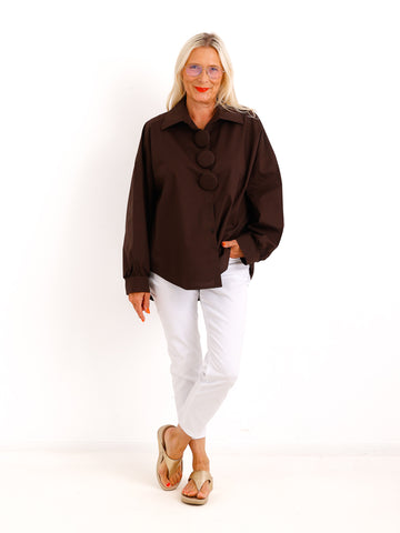 Bluse HAZEL.S – Stilvolle Bluse mit abnehmbaren Statement-Knöpfen – Gr. 38-48