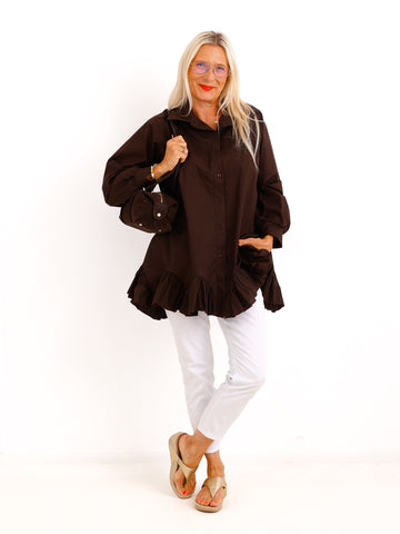 Bluse NOLA.S – Feminine Bluse mit verspieltem Rüschenabschluss – Gr. 36–44