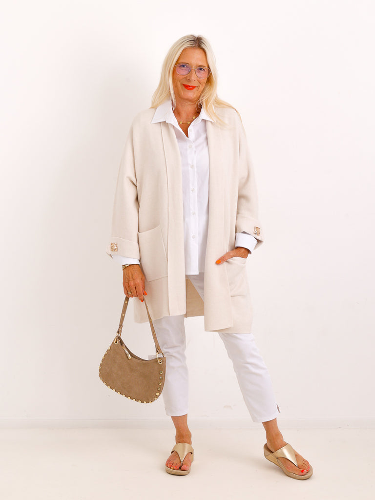 Oversize-Strickjacke VIOLET.S – Lange Feinstrickjacke in offener Silhouette – Gr. 38–48