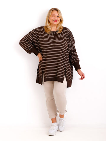 ROMY Curvy Size Sweater – langer Plus Size Pullover braun