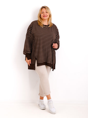 ROMY Curvy Size Sweater – langer Plus Size Pullover braun