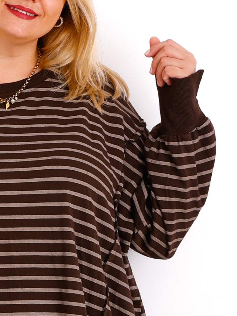 ROMY Curvy Size Sweater – langer Plus Size Pullover braun