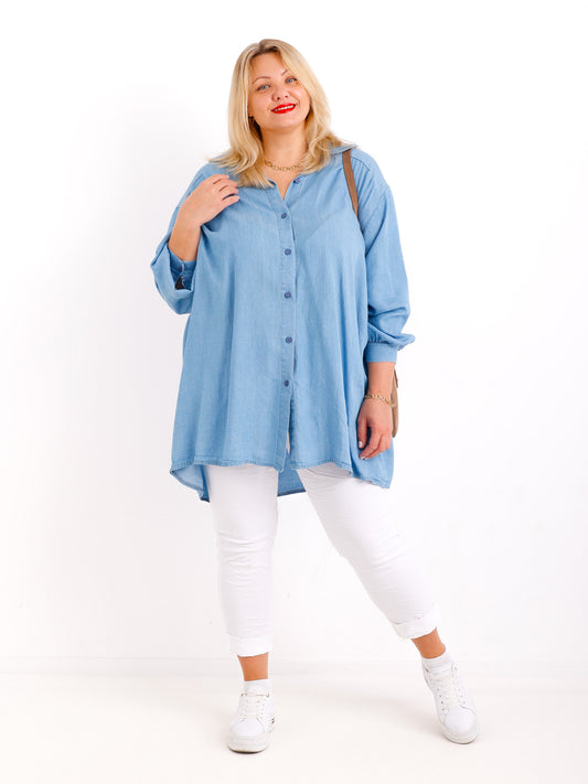 INDIA Curvy Size Bluse - Denim Look