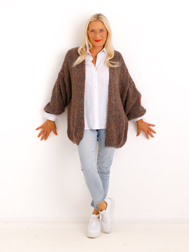 Oversize-Strickjacke ANGIE.S – Flauschiger Konfetti-Strick – Gr. 38–48