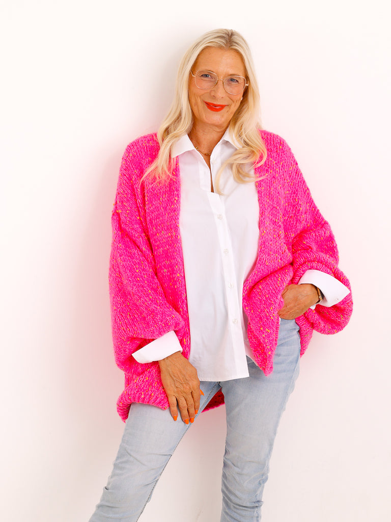 Oversize-Strickjacke ANGIE.S – Flauschiger Konfetti-Strick – Gr. 38–48