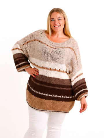 Grobstrick Pullover SILVENA – Langer Curvy Oversize Strick – Gr. 42–52