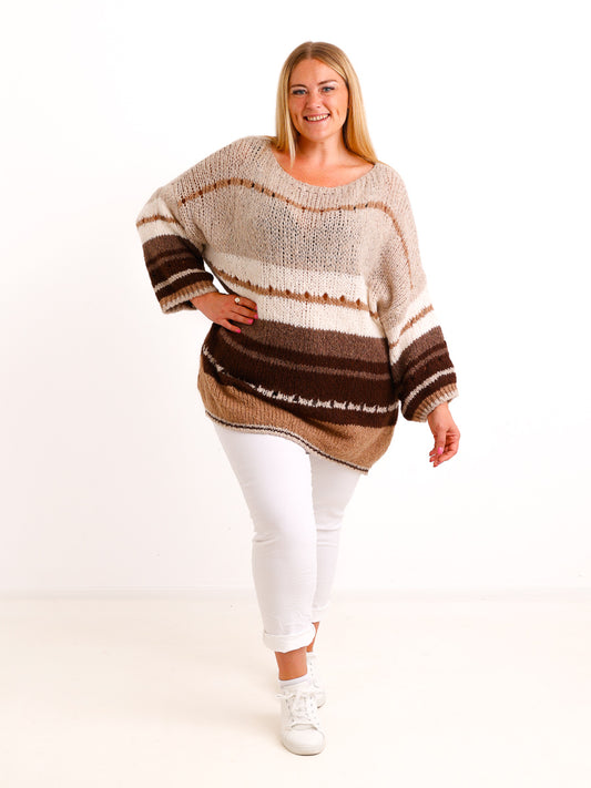 Grobstrick Pullover SILVENA – Langer Curvy Oversize Strick – Gr. 42–52