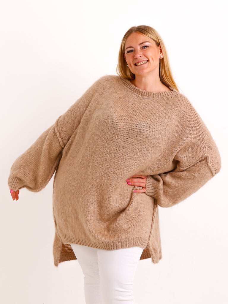 Curvy Pullover VALURA – Extra langer Oversize-Schnitt mit Inside-Out-Nähten – Gr. 48–56