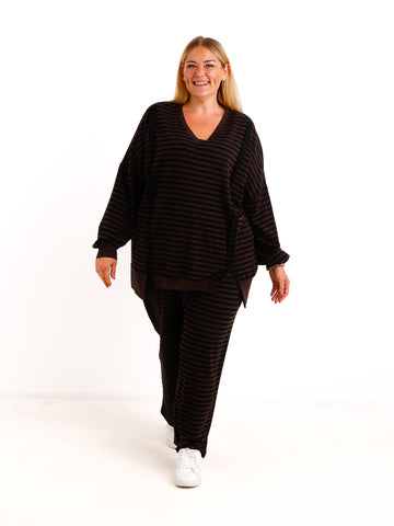 Curvy Zweiteiler NOVELLA – Lässiger Sweat-Look im Ringel-Design – Gr. 44–54