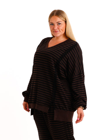 Curvy Zweiteiler NOVELLA – Lässiger Sweat-Look im Ringel-Design – Gr. 44–54