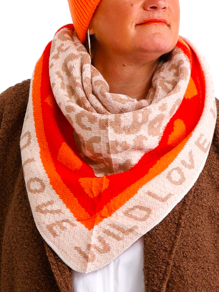 DANA Dreiecksschal mit Kaschmir - beige/taupe/orange/rot