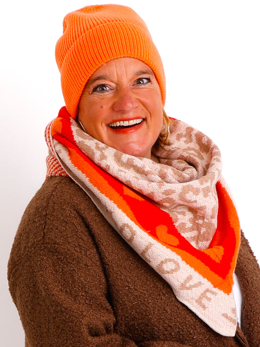 DANA Dreiecksschal mit Kaschmir - beige/taupe/orange/rot