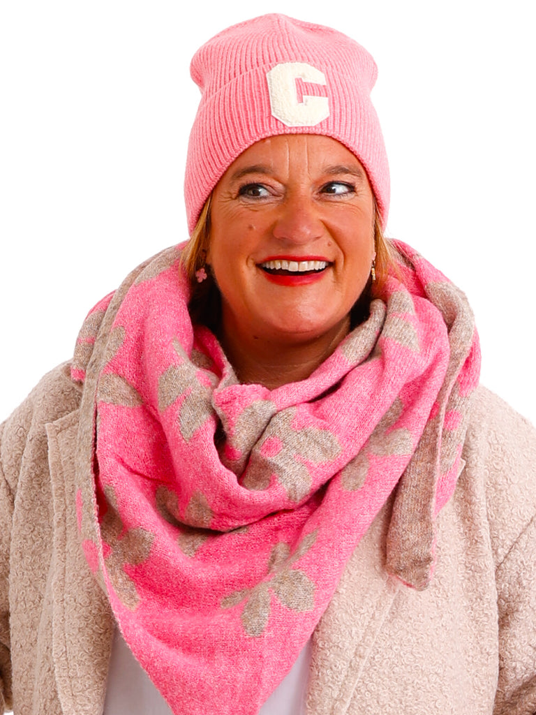 LINDA Dreiecksschal - rosa/beige
