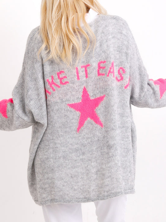 TAKE IT EASY oversize Pullover - grau