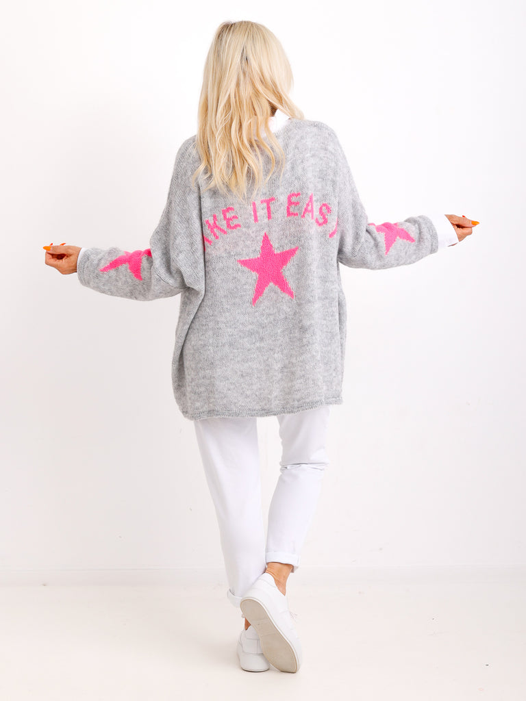 TAKE IT EASY oversize Pullover - grau