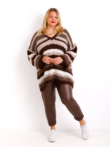 LYDIA Curvy Size Pullover - schoko/beige