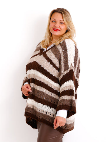 LYDIA Curvy Size Pullover - schoko/beige