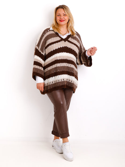 LYDIA Curvy Size Pullover - schoko/beige