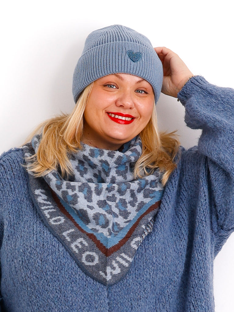 WILD LEO Dreiecksschal - blau/braun
