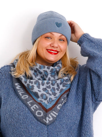 WILD LEO Dreiecksschal - blau/braun