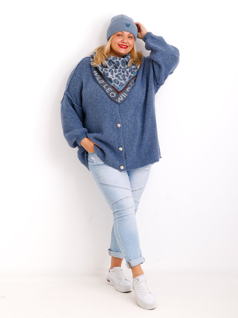 WILD LEO Dreiecksschal - blau/braun