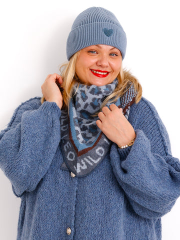 WILD LEO Dreiecksschal - blau/braun