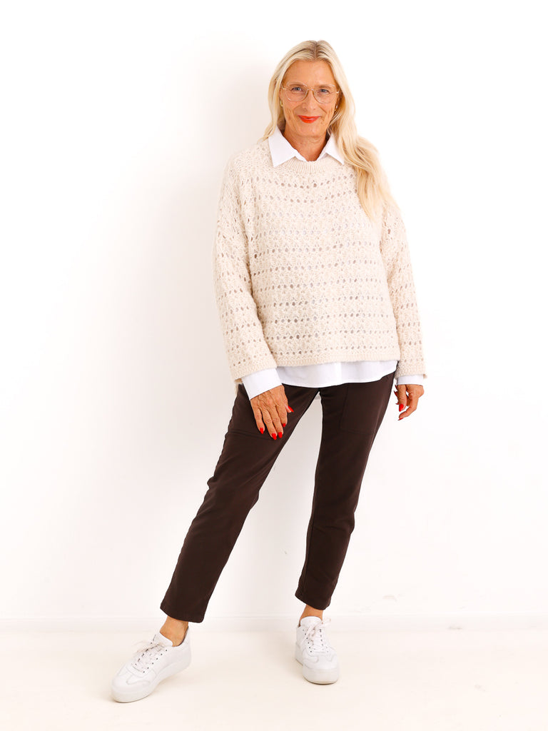 Strickpullover SOLANI – Besonderes Lochmuster & verkürzte Ärmel – Gr. 38–44