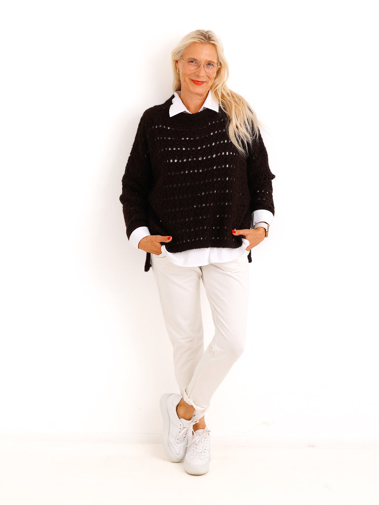 Strickpullover SOLANI – Besonderes Lochmuster & verkürzte Ärmel – Gr. 38–44