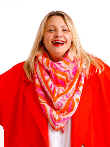 NOVA Dreiecksschal  - orange / pink / wollweiß