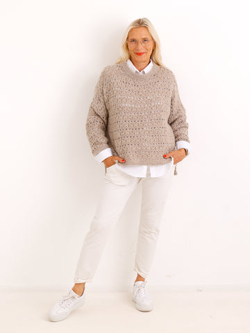 Strickpullover SOLANI – Besonderes Lochmuster & verkürzte Ärmel – Gr. 38–44