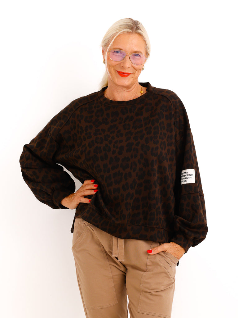 Leo-Sweatshirt NELRIA – elastischer Allover-Print im lockeren Oversize-Look – ca. Gr. 36–42