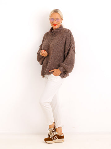 Strickjacke JUVIE – Kuscheliger Zip-Look mit hohem Kragen – Gr. 38–44
