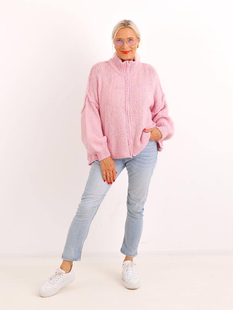 Strickjacke JUVIE – Kuscheliger Zip-Look mit hohem Kragen – Gr. 38–44