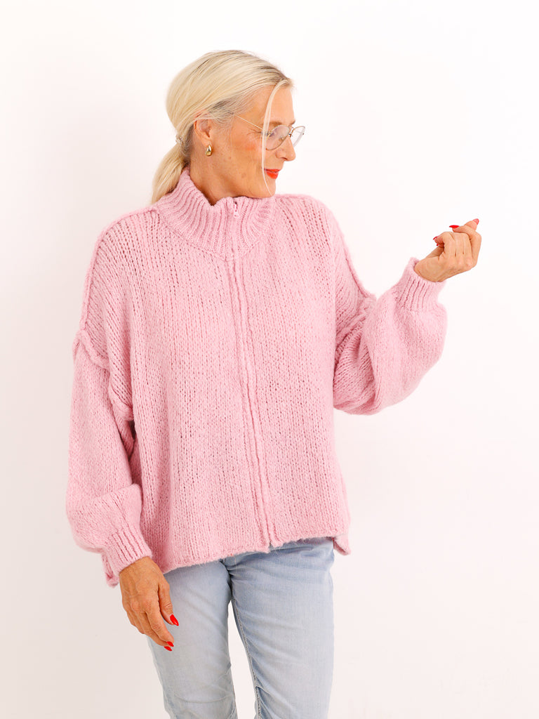 Strickjacke JUVIE – Kuscheliger Zip-Look mit hohem Kragen – Gr. 38–44