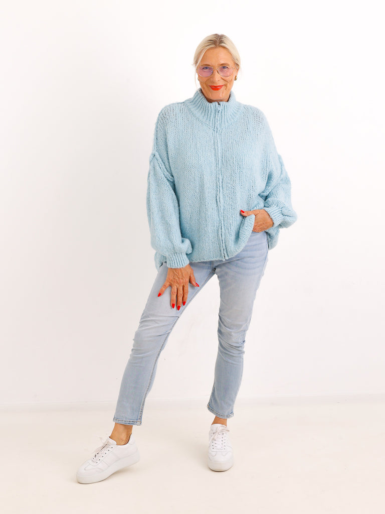 Strickjacke JUVIE – Kuscheliger Zip-Look mit hohem Kragen – Gr. 38–44