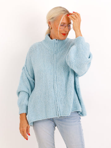 Strickjacke JUVIE – Kuscheliger Zip-Look mit hohem Kragen – Gr. 38–44